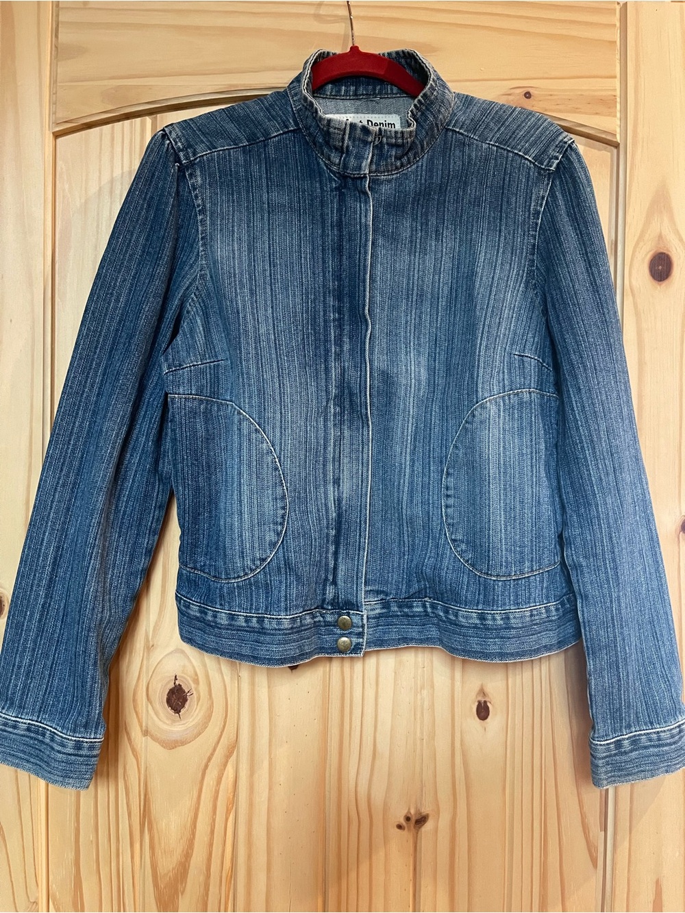 Women's Faded Blue Denim Jacket by Denim (Stand Collar)